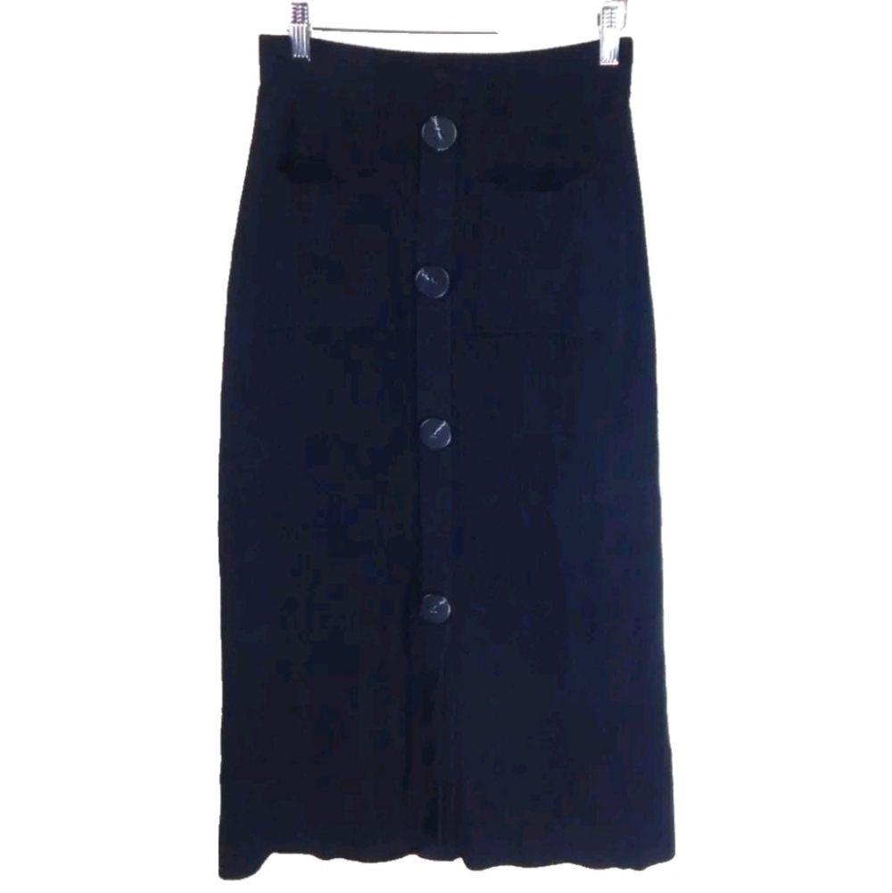 Zara Ribbed Button Front Midi Skirt - Picture 2 of 3